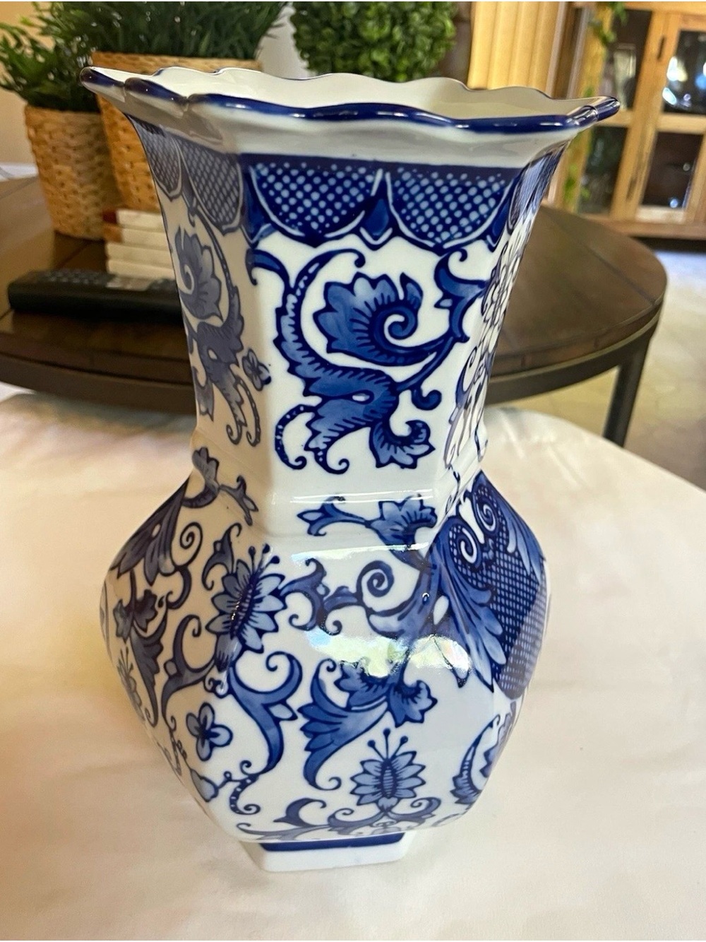 Blue and White Decorative Ceramic Vase - Home Accents